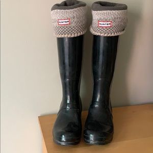 Hunter Tall Gloss Black Rain Boots w Inserts (10F)